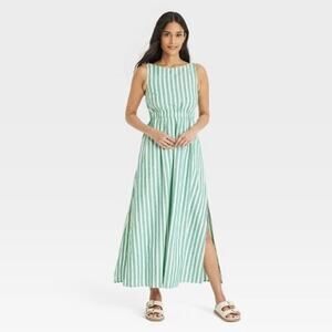 Universal Thread NWT Women's Maxi A-Line Dress Green Striped Size XXL